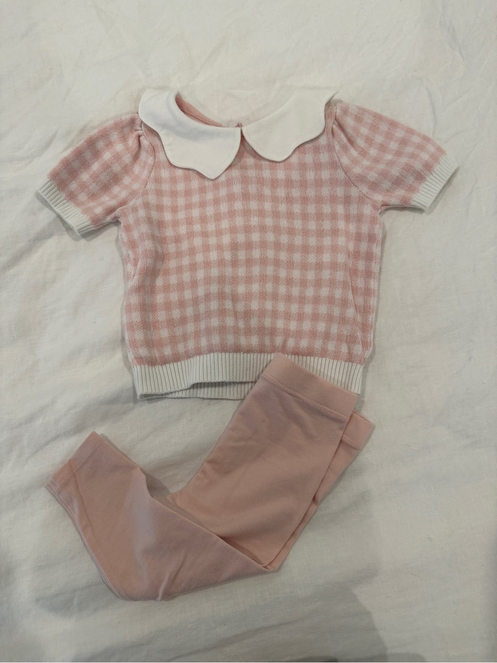 Nordstrom pink gingham sweater and leggings set sz 9 months